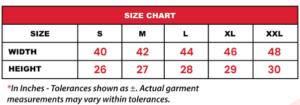 Solid Drop Shoulder (Black) VIINLO Size Chart
